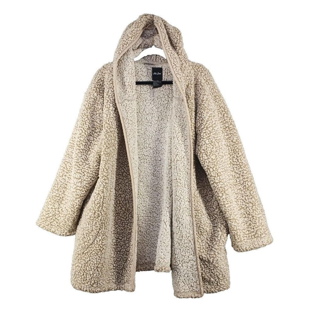 ME JANE Teddy Faux Fur Cardigan Jacket MEDIUM Taupe Knit Casual Fall Winter